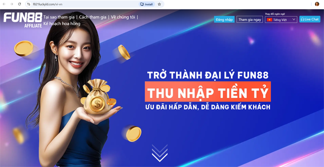 Giao diện vào link đại lý Fun88