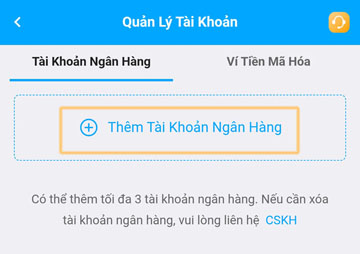 Chọn nút "Thêm Tài Khoản Ngân Hàng"