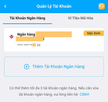 Kết quả sau khi thêm tài khoản ngân hàng vào tài khoản Fun88.